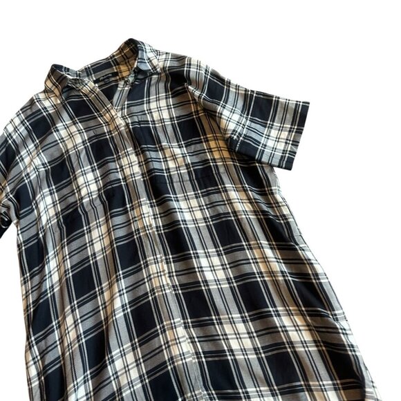 Madewell Black Plaid Shirt Dress Mini Length Short Sleeve Size XS Women's - Picture 5 of 11